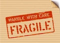 Fragile sign on cardboard box for logistics or cargo. Grunge Vector illustration with bent carton corner Royalty Free Stock Photo