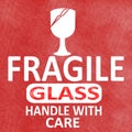 Fragile sticker rubber stamp with handle with care and glass text and Sign