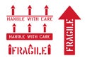 Fragile this way up, handle with care box sign. Logistics rubber stamp set of cargo. Vector illustration Royalty Free Stock Photo