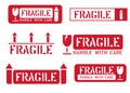 Fragile, this way up, handle with care box signs. Vector set of cargo sticker and icons for logistics Royalty Free Stock Photo