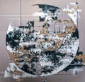 Fragment abstract oil paintings in black, white and gold colors.