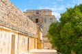 Fragment of the Adivino the Pyramid of the Magician or the Pyramid of the Dwarf. Uxmal an ancient Maya city of the classical per