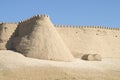 Fragment of an ancient defensive wall with a tower. Inner city of Ichan-Kala. Khiva