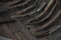 A fragment of an ancient ship, boats in the Viking Museum in Roskilde, Denmark