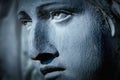 Fragment of an ancient statue of  Virgin Mary. Horizontal image Royalty Free Stock Photo