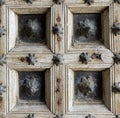 fragment of antique old door made of wood and metal with floral pattern Royalty Free Stock Photo