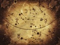 Fragment of Astronomical Celestial Atlas: Stars, Planets, Heavens. (Alternate grunge vintage remake: Antique version). Royalty Free Stock Photo