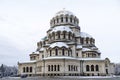 Fragment of the beautiful Eastern Orthodox Cathedral `St. Alexander Nevsky` in winter, built in 1882 year Royalty Free Stock Photo