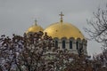 Fragment of the beautiful Eastern Orthodox Cathedral `St. Alexander Nevsky` in winter, built in 1882 year, Sofia Royalty Free Stock Photo