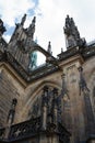 Fragment of beautiful gothic St. Vitus` Cathedral on Prague Cast