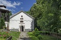 Fragment of the belfry and the building of St. Nicholas the Wonderworker in repair, Zhelyava village, Sofia region