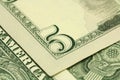 Fragment of bills in five US dollars Royalty Free Stock Photo