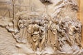 Fragment of a bronze relief depicting a scene from the Bible Royalty Free Stock Photo