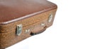 Fragment of a brown leather suitcase retro style isolated on a white background. Copy space. Royalty Free Stock Photo