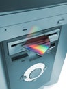 Fragment of cd in floppy drive Royalty Free Stock Photo