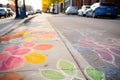 fragment of chalk drawing on the sidewalk