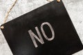 Fragment of a chalk slate black board with the words no, concept of denial, negative, communication, choice, decision Royalty Free Stock Photo