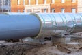 A fragment of a city central heating pipe with thermal or heat insulation. The large diameter city heating pipe. The new