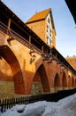 Fragment of the city wall and Ramera Tower. Winter view. Riga, Latvia Royalty Free Stock Photo