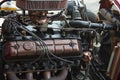 Fragment of classic car engine or truck engine Royalty Free Stock Photo