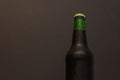 Fragment of a closed green bottle with dark beer on a black background Royalty Free Stock Photo