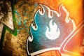 A fragment of colored painted On a concrete wall street abstract bright colorful graffiti in the form of burning fire Royalty Free Stock Photo