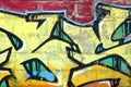 Fragment of colored street art graffiti paintings with contours and shading close up Royalty Free Stock Photo