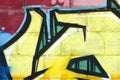 Fragment of colored street art graffiti paintings with contours and shading close up Royalty Free Stock Photo