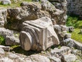 Fragment of column lie in the courtyard of Pools of Bethesda in the old city of Jerusalem, Israel