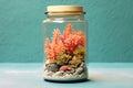 Fragment of a coral reef with a fish locked in a jar, generative ai Royalty Free Stock Photo