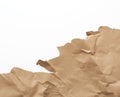 Fragment of a crumpled blank sheet of brown wrapping kraft paper with torn edges