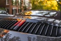 Fragment of the details of a sports car in the golden rays of the setting sun Royalty Free Stock Photo