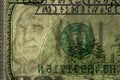 fragment of 100 dollar banknote with visible details of banknote reverse Royalty Free Stock Photo