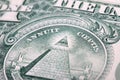 Fragment of a dollar bill. eye and pyramid closeup Royalty Free Stock Photo