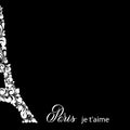 Fragment of the eiffel tower on a black background and the inscription of Paris my love. Royalty Free Stock Photo