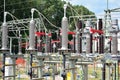 Isolators and transformers at the electrical substation. Electrical equipment Royalty Free Stock Photo