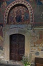 Fragment of the entrance to the ancient authentic corner of the beautiful church of the Dragalev Orthodox Monastery