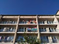 Fragment of the facade of the building, blue sky Royalty Free Stock Photo