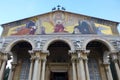 Fragment of the facade of the Church of All Nations with colorful mosaics on the portico Royalty Free Stock Photo