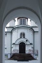 Fragment of the facade of the Church of St. Alexander Nevski - Orthodox parish church in Sokolka Royalty Free Stock Photo