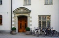 Fragment of the facade, window and bicycles