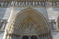 Fragment of facade of famous Notre Dame de Paris, Paris, France