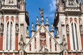 Fragment of the facade of the Roman Catholic Cathedral of St. Nicholas in Kiev, built in 1899. National House of Organ and Chamber Royalty Free Stock Photo