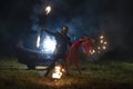 Fragment of a fairy fireshow on the historical festival \
