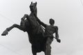 St. Petersburg, Russia, October 28, 2023. One of the equestrian sculptures of the Anichkov Bridge.