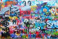 Fragment of famous John Lennon Wall near Kampa Island in Prague, Czech Republic Royalty Free Stock Photo