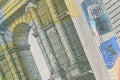 fragment of five Euro bill. 5 euro banknote close-up. Royalty Free Stock Photo