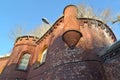 Fragment of the fortress wall with a bay window on the f`Astronomical` bastion. Kaliningradacade. Reduit of the