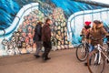 Fragment of graffiti on Berlin Wall at East Side Gallery, which collapsed in 1989 and now is largest world graffiti gallery. Royalty Free Stock Photo