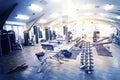 Fragment of gym with exercise equipment Royalty Free Stock Photo